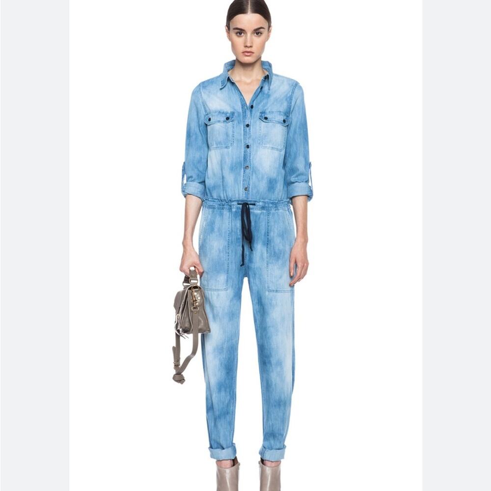 Citizens of humanity light wash long sleeve jumpsuit size small blue jean denim